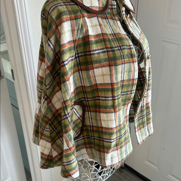 Janie and Jack Plaid Cape - Green, Orange, Brown - Picture 2 of 10